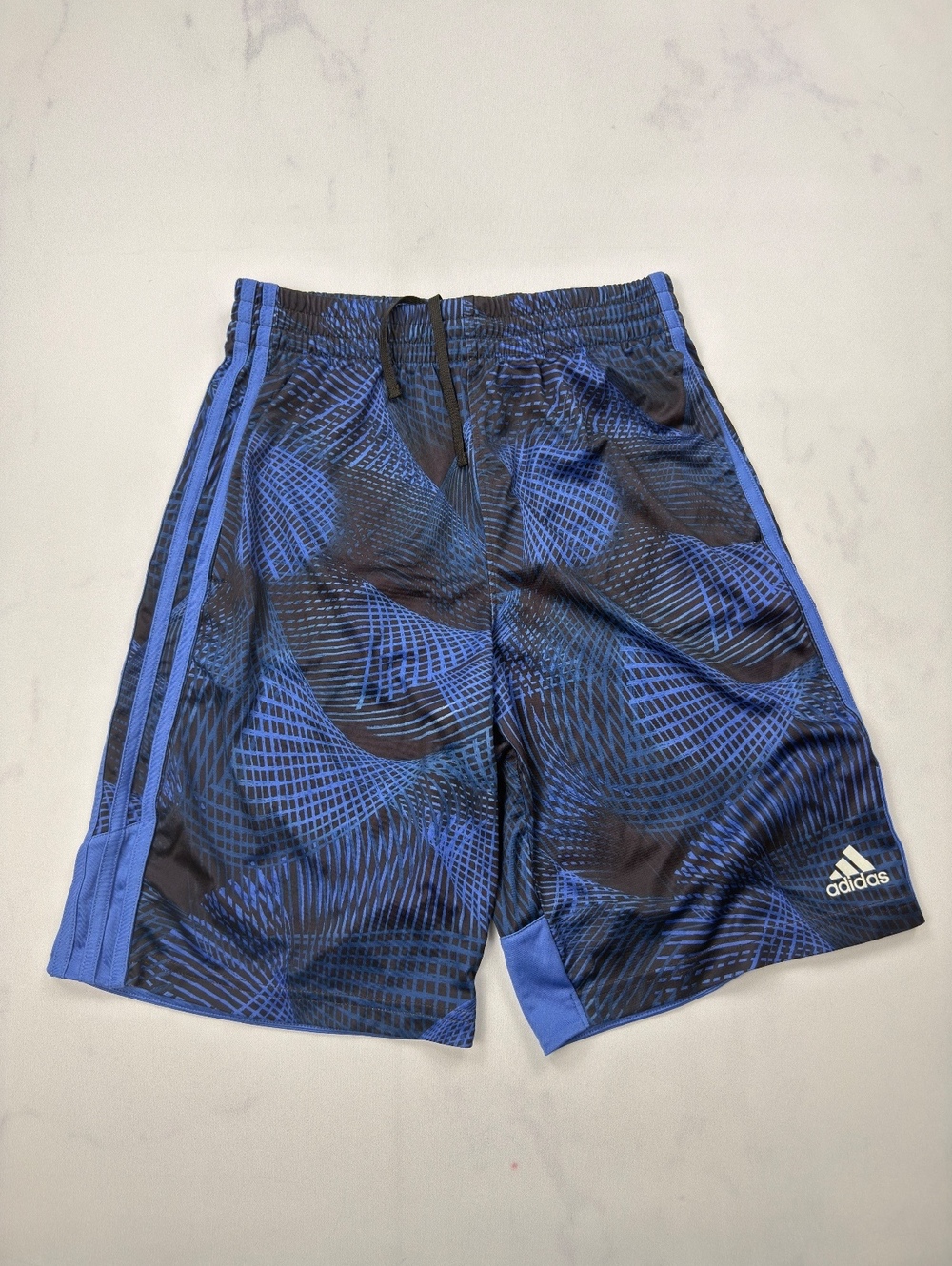 Adidas Printed Athletic Shorts Blue 2000s Sporty Baggy - Boys L
